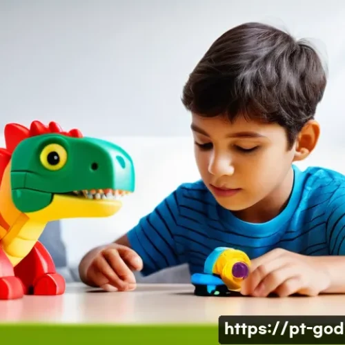 고고다이노 다이노 마스터 컬렉션 - A close-up shot of a young Brazilian boy, around 7 years old, with bright, focused eyes, intently tr...