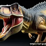 고고다이노 관련 완구 제품군 - A highly detailed close-up of a GoGoDino Tyrannosaurus Rex miniature toy, showcasing realistic scaly...